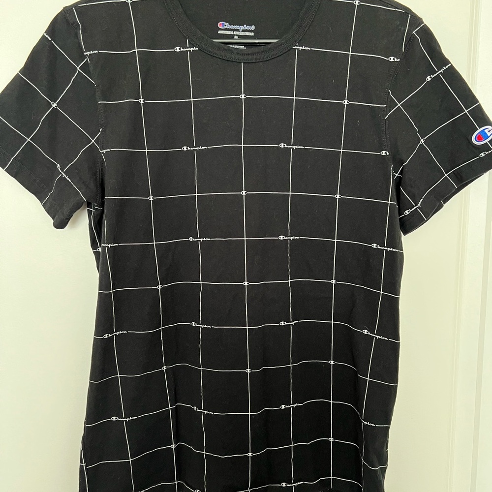Champion Men's Black and White Grid Tee